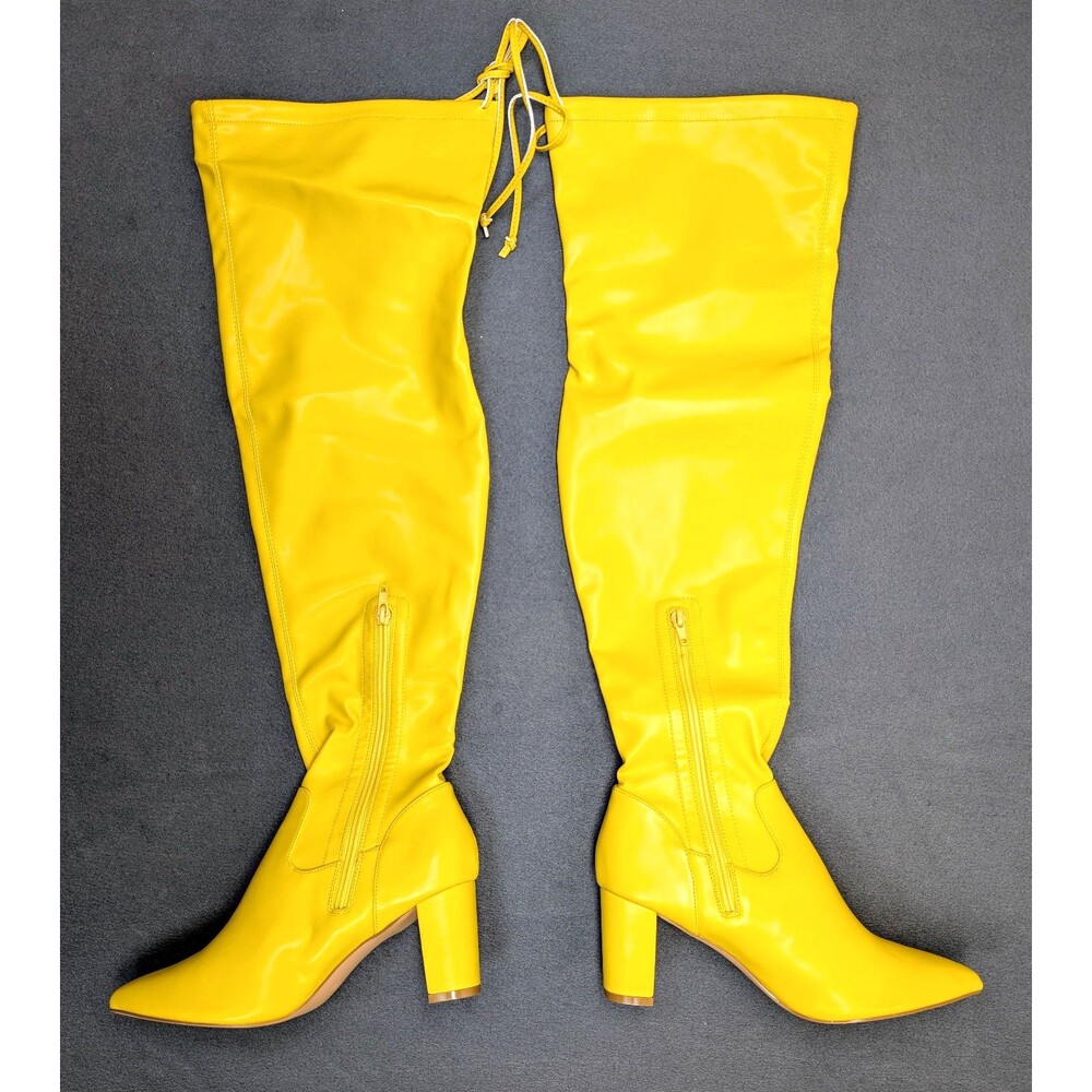 Allegra K Women’s Yellow  Boots Below The Knee Pointed Toe Size 9